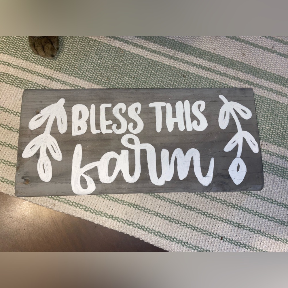 Gray and White 'Bless This Farm' Wooden Sign